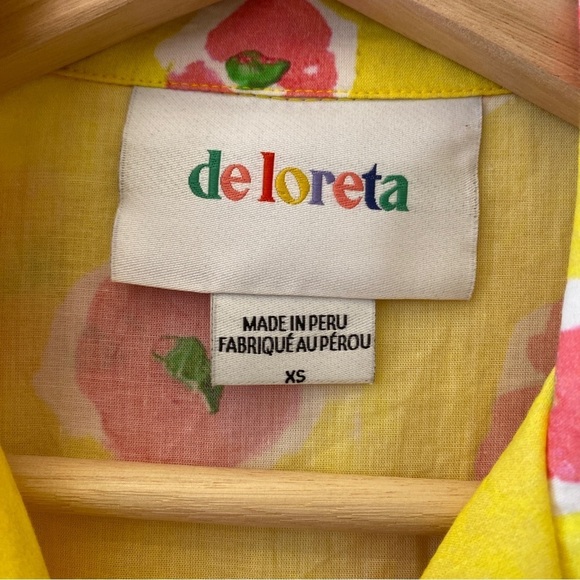 de Loreta || Thalia Mini Dress Begonia Drop Waist Shirt Dress Floral Yellow XS - Picture 3 of 8